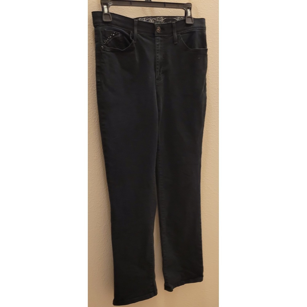 Gloria Vanderbilt Straight Leg Stretch Women's Black Jeans Size 6. Sparkle Beads